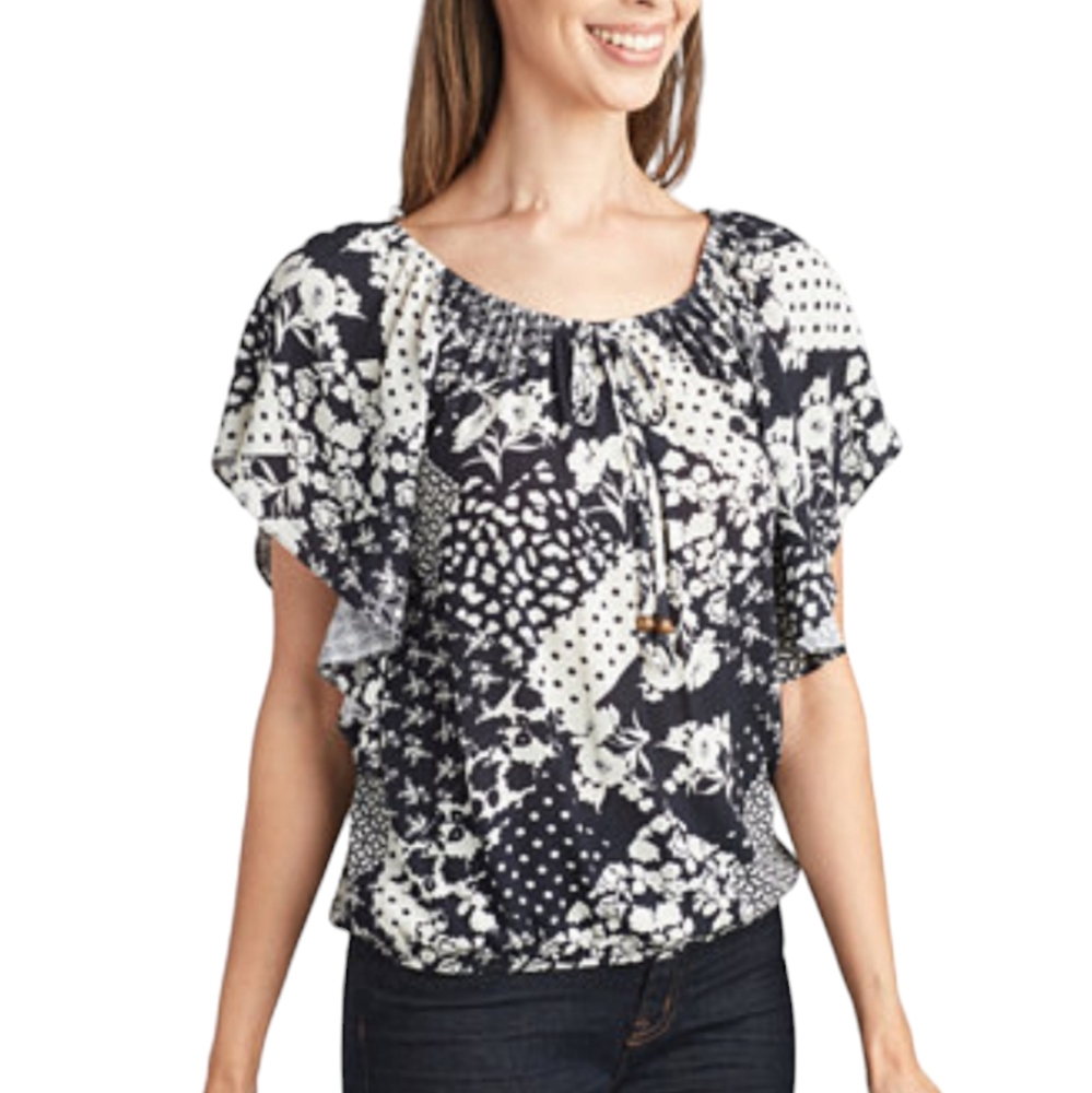 Chaudry Floral Print Flutter sleeve 100% Cotton blouse Size Medium